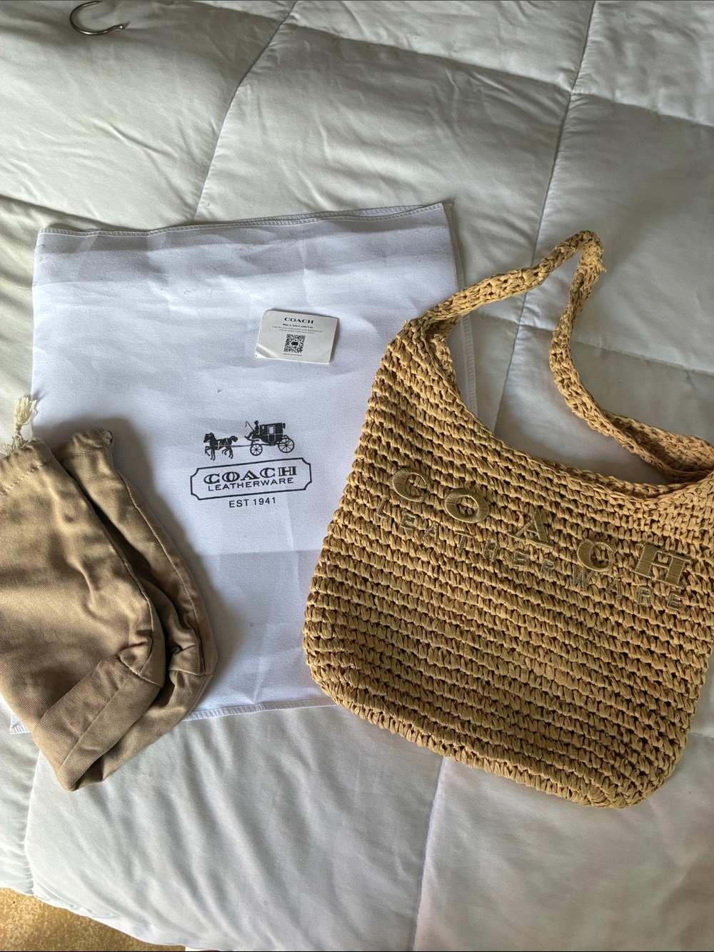 Coach Woven Straw Shoulder Bag in Honey